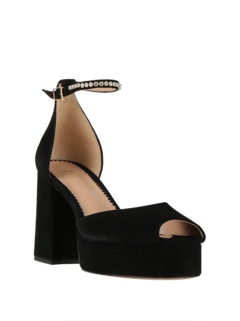 Make Black Velvet Platform Peep-Toe Ankle Strap Heels
